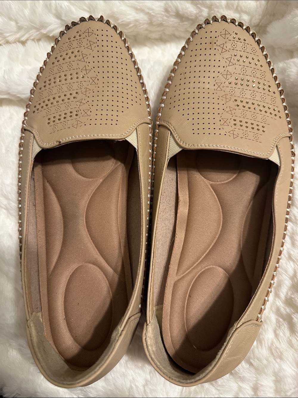 Women’s Beige Rhinestones Comfort Flats